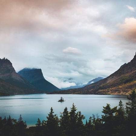 a lake surrounded by mountains